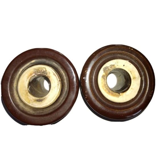 Vintage 2 brown Porcelain insulators with markings PP on bottom 3" x 3" - Picture 5 of 5